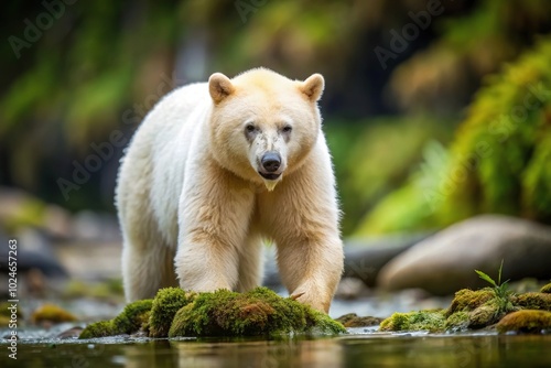 spirit bear foraging in the great bear rainforest macro photo