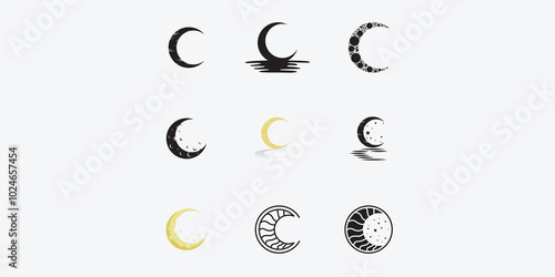Set of Moon logo design template. Crescent moon logo.