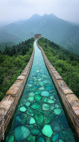Enchanting Pathway on the Great Wall with Crystal Clear Water