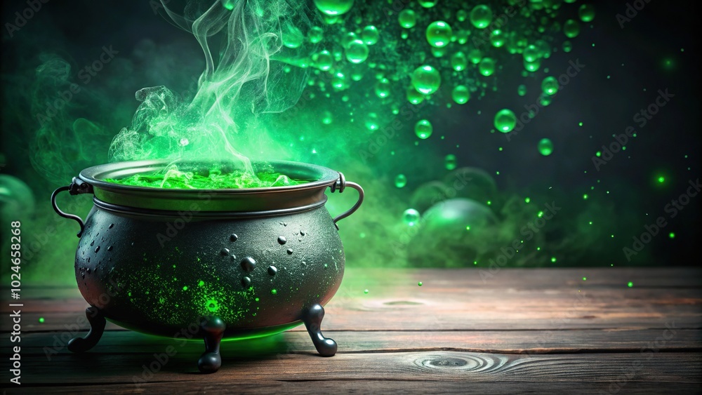 Spooky halloween background featuring a bubbling cauldron with green potion Spooky halloween background featuring a bubbling cauldron with green potion