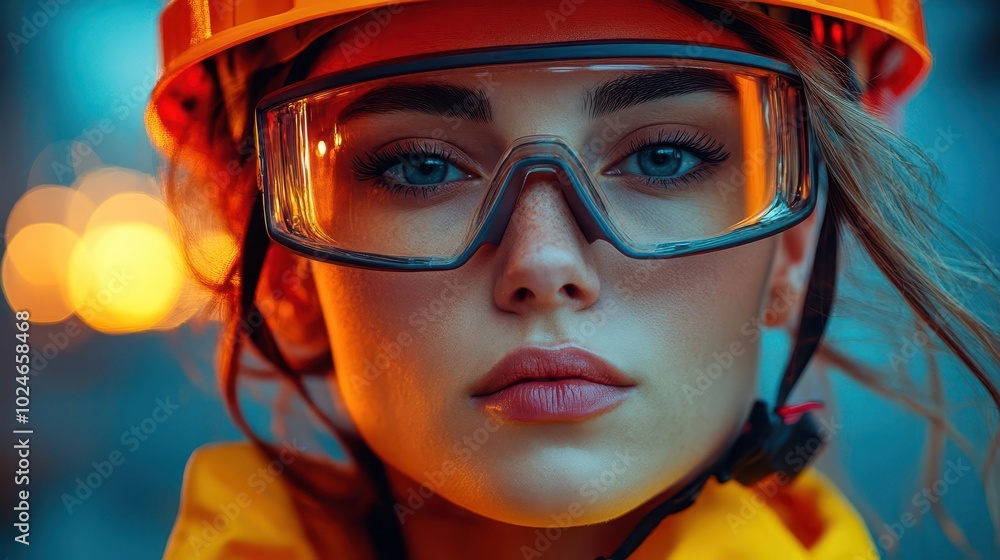 young female construction worker wearing a protective helmet and safety gear on a busy construction site embodying empowerment and dedication to her craft in a vibrant industrial setting young female construction worker wearing a protective helmet and safety gear on a busy construction site embodying empowerment and dedication to her craft in a vibrant industrial setting
