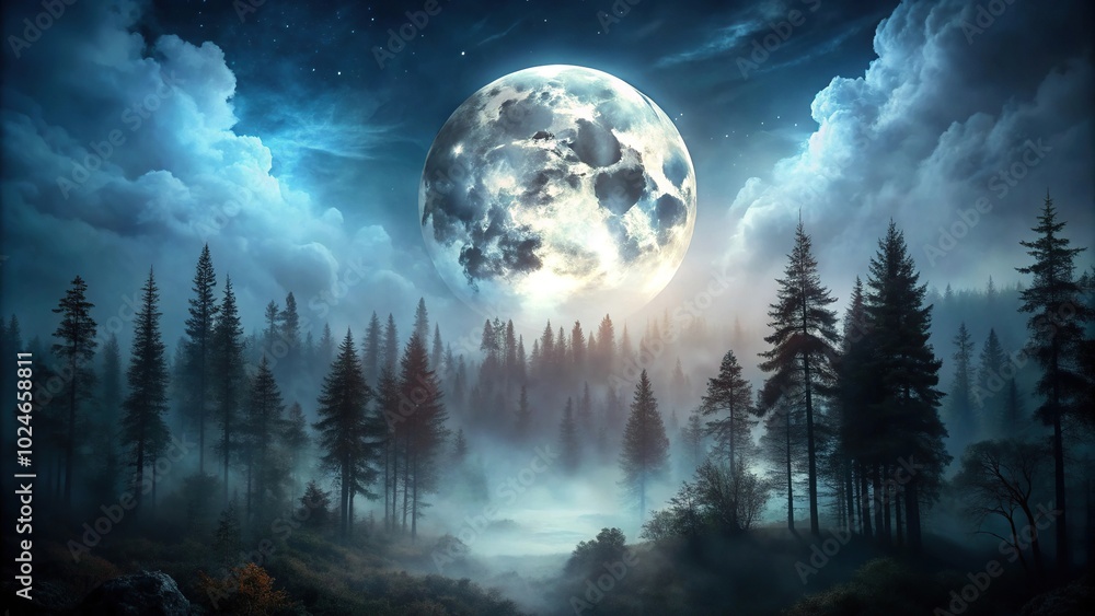 Spooky nature background with full moon aerial view Spooky nature background with full moon aerial view