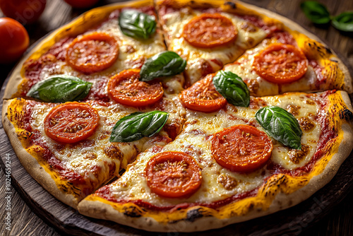 Homemade pizza with fresh tomatoes and basil