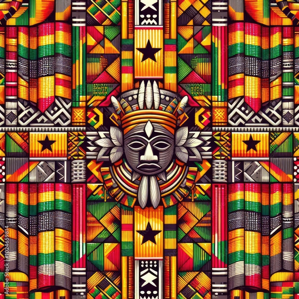Ghana: Kente: A woven fabric made from silk or cotton, known for its vibrant colors and intricate patterns. illustration. Ghana: Kente: A woven fabric made from silk or cotton, known for its vibrant colors and intricate patterns. illustration.