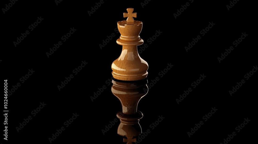 Elegant wooden chess king piece with reflective surface Elegant wooden chess king piece with reflective surface