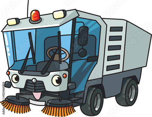 Funny small sweeper car with eyes