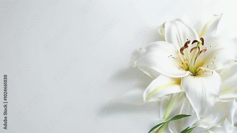 A close-up of a white lily flower with delicate details on a soft background. A close-up of a white lily flower with delicate details on a soft background.