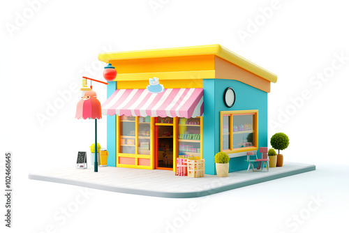 building store cartoon style 3d rendering, illustration