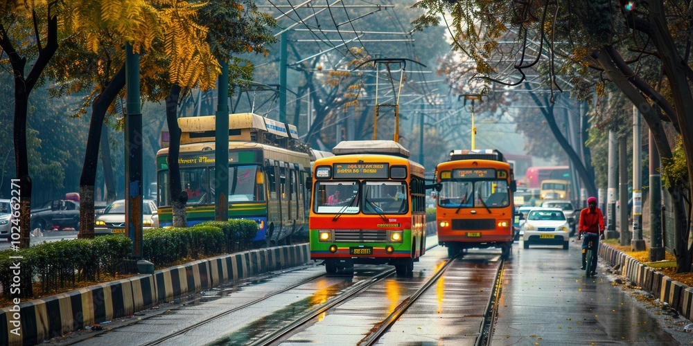 Obraz premium Bustling Streets of Delhi. Public Transport in High Detail