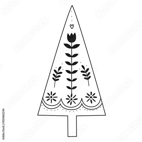 Doodle Christmas tree.Decorative Swedish element for Christmas, New Year design. Hand-drawn vector illustration isolated on transparent background. Vector illustration EPS10