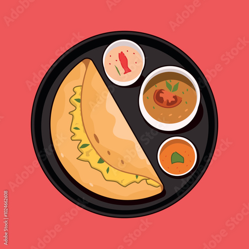 Indian Food called Masala Dosa. A simple vector illustration that can be use for flyer, social media post, poster etc.