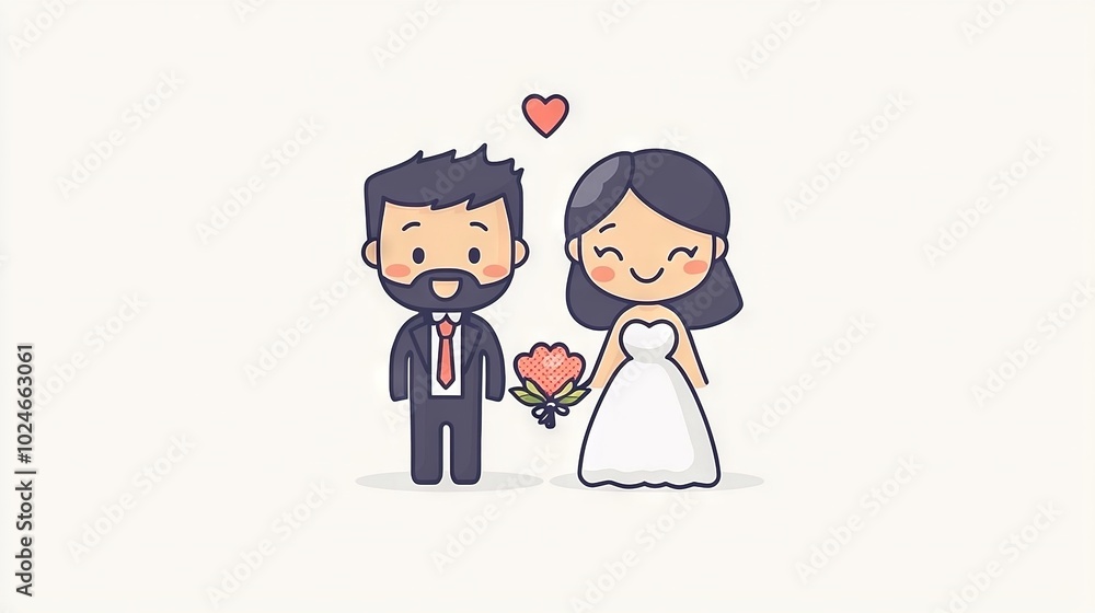 A man and woman standing together in front of white background with heart above A man and woman standing together in front of white background with heart above