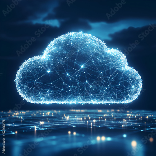Glowing Digital Cloud Over a Network