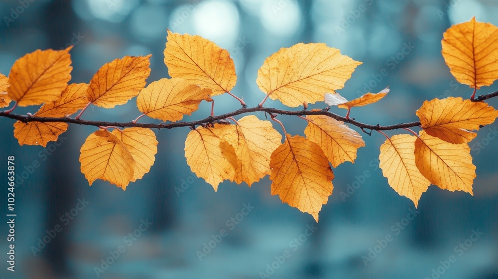Golden Fall Leaves, Branch, Tranquility, Autumn Colors, Natures Beauty, Close Up, Seasons Golden Fall Leaves, Branch, Tranquility, Autumn Colors, Natures Beauty, Close Up, Seasons