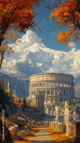 Majestic Roman Colosseum in a Fantasy Landscape