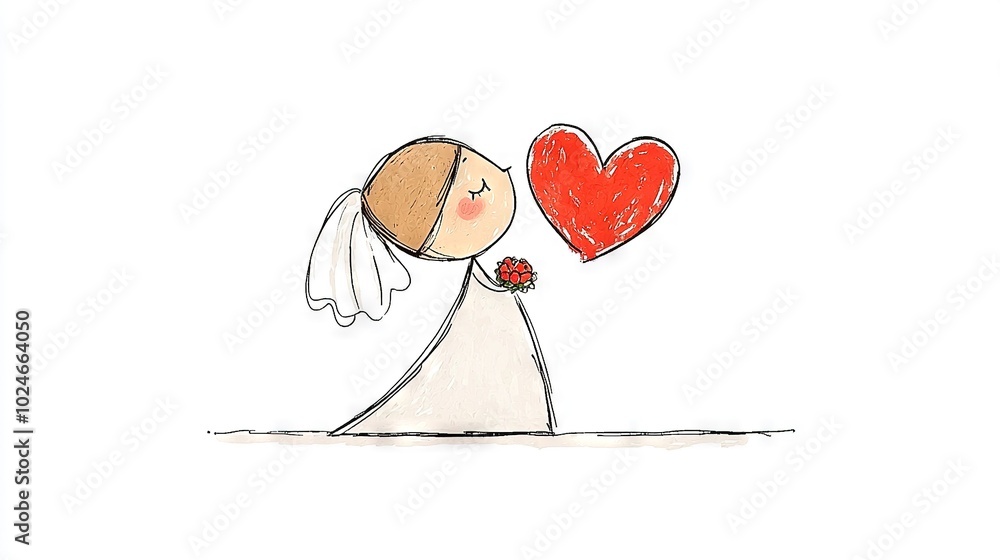 A Bride and Groom Kissing with Heart Shaped Object on White Background A Bride and Groom Kissing with Heart Shaped Object on White Background