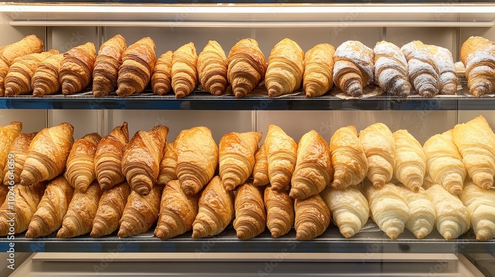 Freshly Baked Croissants in Display Case Freshly Baked Croissants in Display Case