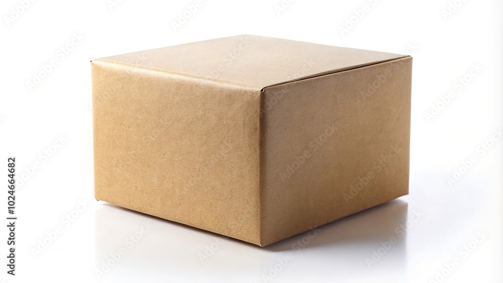 Square cardboard box on white background with focused depth of field on the left side Square cardboard box on white background with focused depth of field on the left side