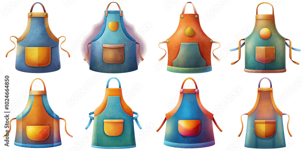 Fototapeta premium Cartoon illustration set of apron with Grainy Textures. isolate on a white background. PNG 