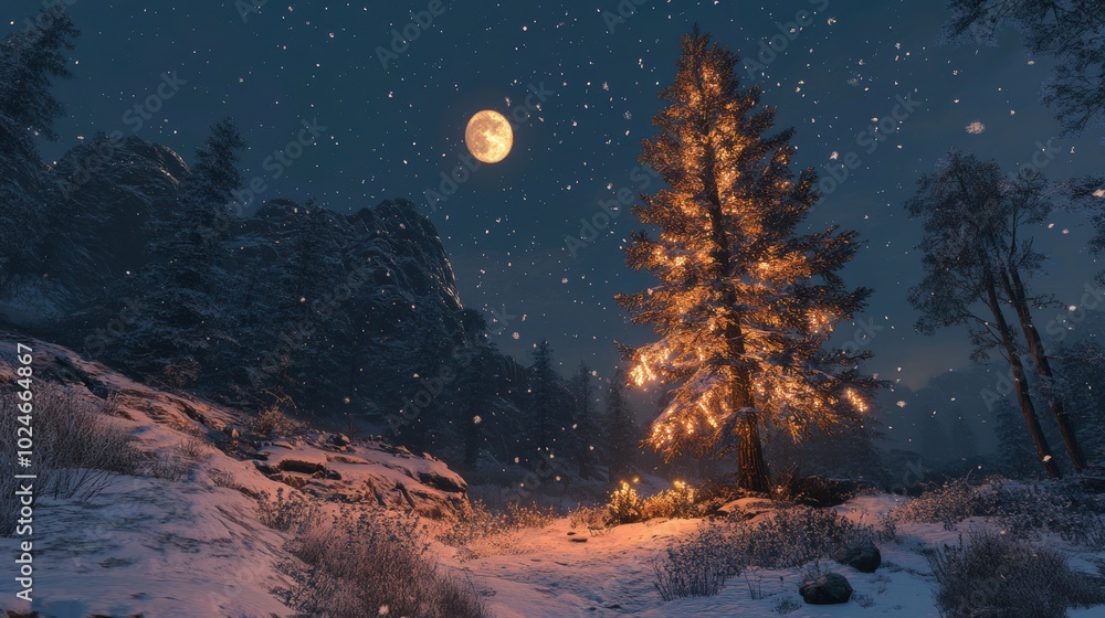 Serene Snowy Forest Under the Christmas Moonlight Serene Snowy Forest Under the Christmas Moonlight