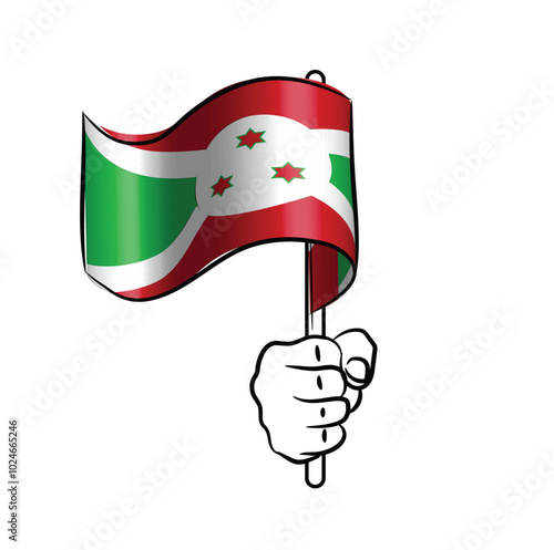 Scalable and editable eps vector Outline line stroke contour art of hand holding national waving flag of Burundi