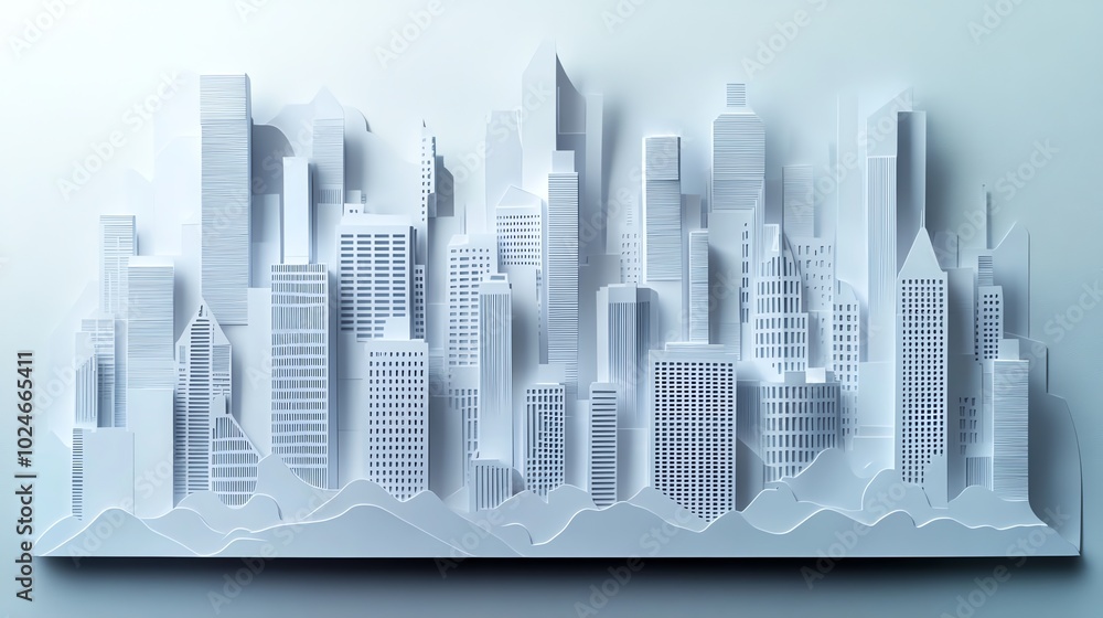 Obraz premium Paper cut abstract cityscape with fragmented buildings and deconstructed architecture, paper cut cityscape, abstract urban design