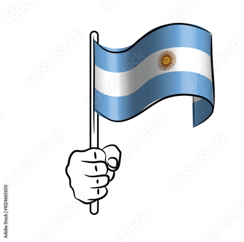 Scalable and editable eps vector Outline line stroke contour art of hand holding national waving flag of Argentina