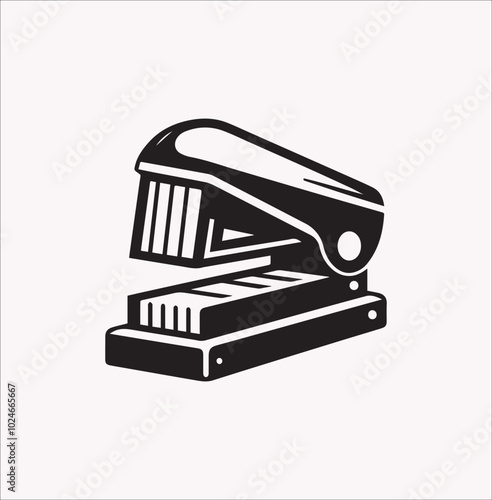 Office tool and staple. A metal stapler with curved jaws and extractor. Office supplies, extraction equipment. Isolated flat vector graphic artwork on white background