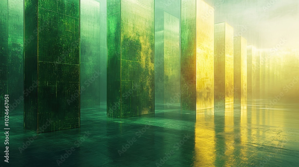 Futuristic Green and Gold Abstract Cityscape in Digital Matrix, Ai Generation Futuristic Green and Gold Abstract Cityscape in Digital Matrix, Ai Generation
