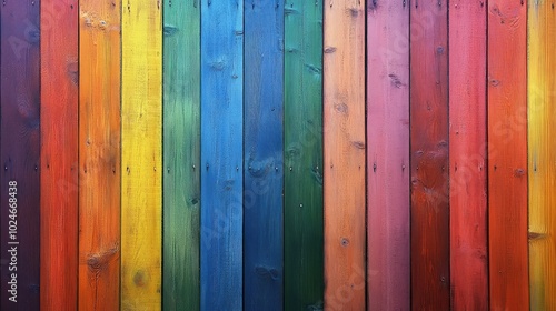 Rainbow-colored wooden wall background, ultra-realistic photography