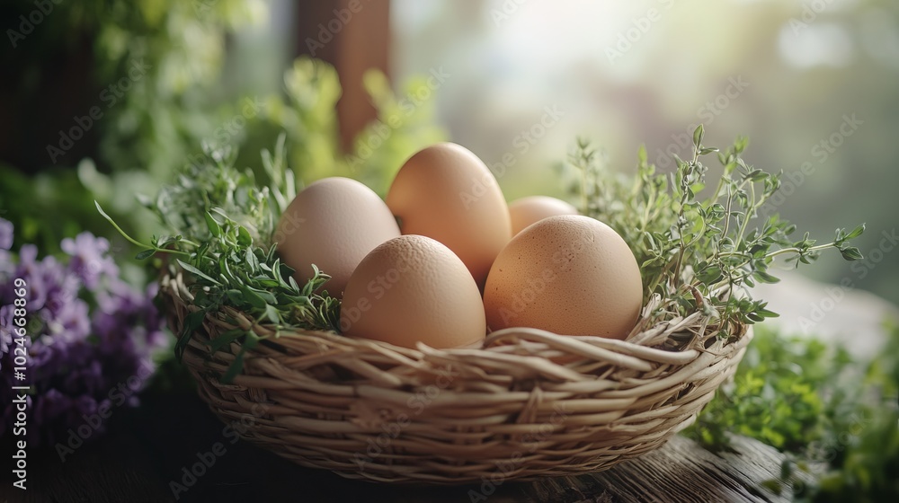 Fresh Eggs in a Nest: A Rustic Spring Still Life Fresh Eggs in a Nest: A Rustic Spring Still Life