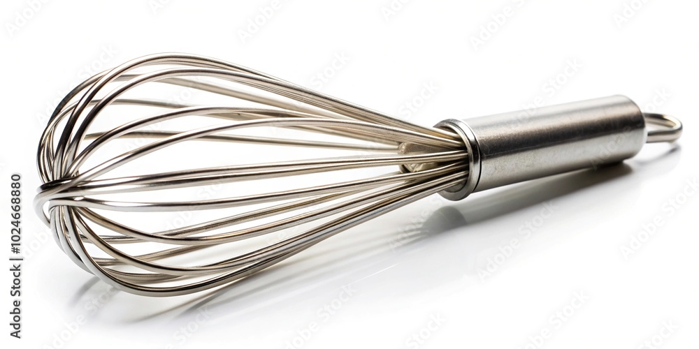 Stainless steel wire whisk isolated on white background for mixing and baking in the kitchen Stainless steel wire whisk isolated on white background for mixing and baking in the kitchen