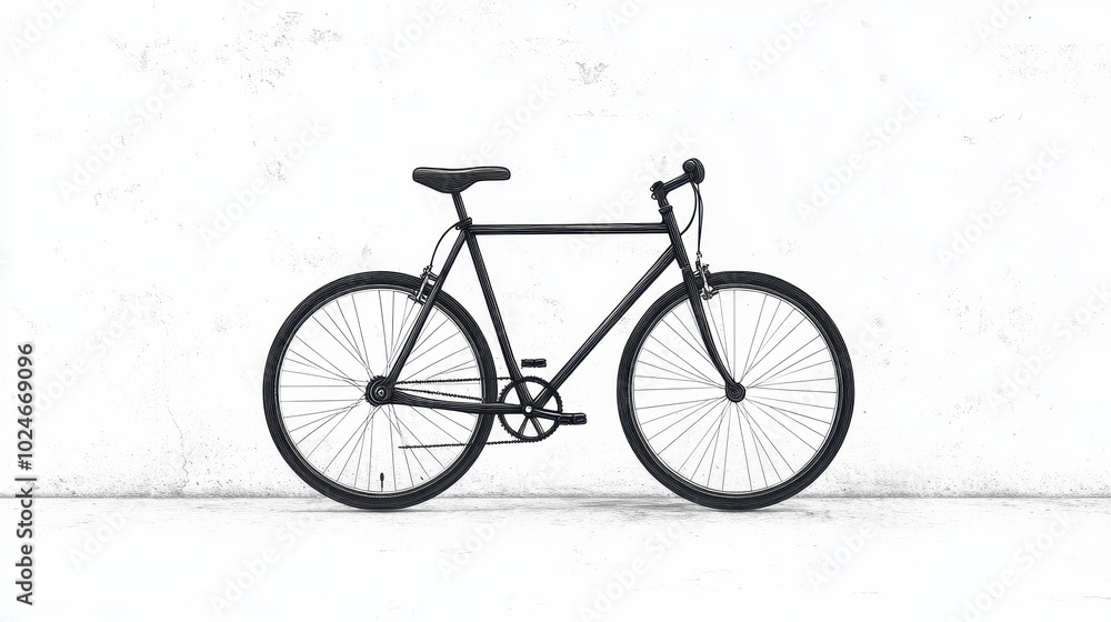 Minimalist Black Bicycle Against White Background Minimalist Black Bicycle Against White Background