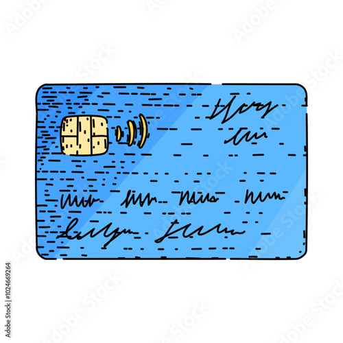 rewards credit card hand drawn. debt issuer, transaction security, fraud chip rewards credit card vector sketch. isolated color illustration