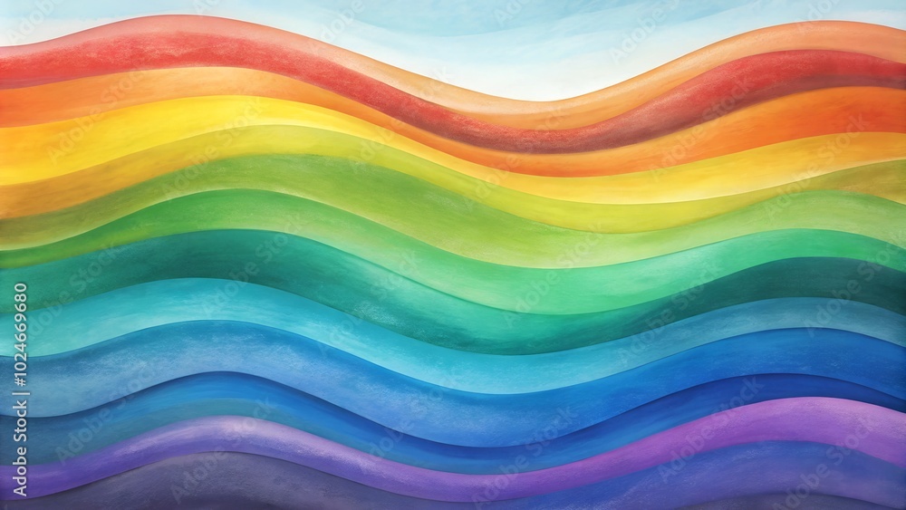 Flowing watercolor rainbow waves on a soft sky background for artistic design inspiration
Flowing watercolor rainbow waves on a soft sky background for artistic design inspiration