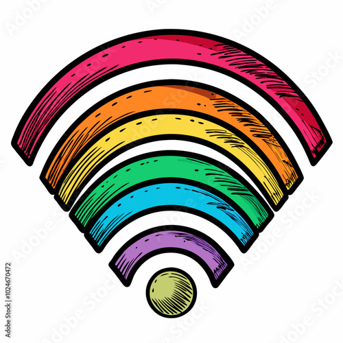 Colorful Hand Drawn Rainbow WiFi Symbol Vibrant Connectivity Illustration