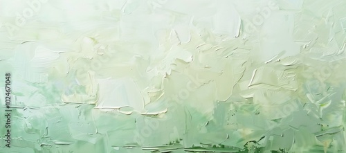 Abstract light green and white background, a smooth oil painting with a soft texture on canvas fabric, featuring large areas of color.