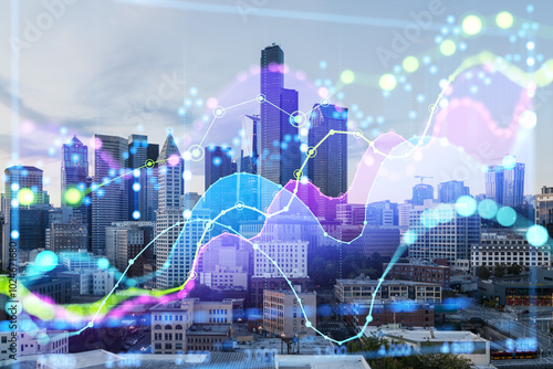 Wallpaper Mural City skyline with financial graphs overlaying buildings. Torontodigital.ca