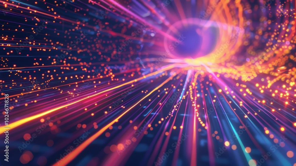 Obraz premium Colorful Light Speed in Motion, Dynamic Neon Streaks and Glowing Lights.