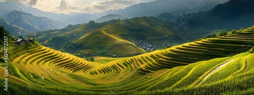 Rice terrace landscape in Vietnam, mountains and rice fields