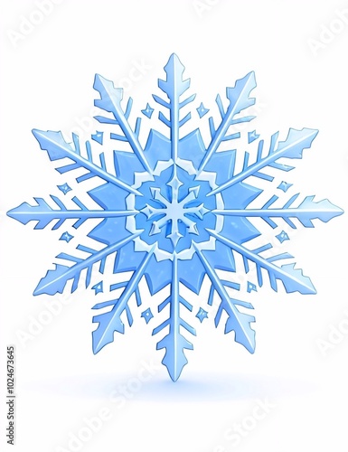 Snowflake on a light white background, with shine and glitter, copy space. Winter, New Year, Christmas