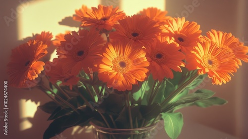 Orange Gerbera Daisies in Sunlight - A Vibrant Floral Bouquet