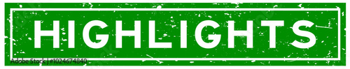 Grunge green highlights word square rubber seal stamp on white background