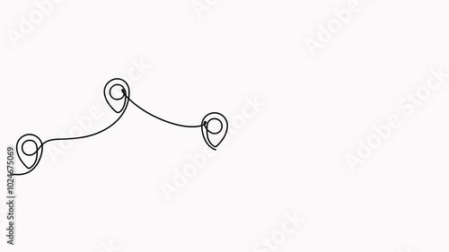 Location pointer continuous one line drawing animation. GPS navigation line route mark animated video.