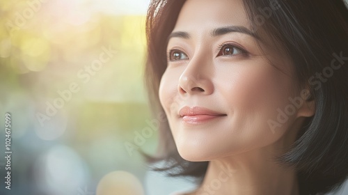 Smiling Woman Looking Up - Hopeful Portrait Photography