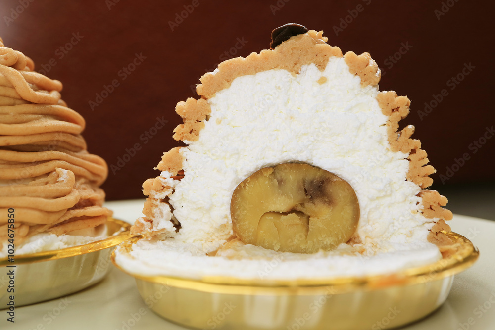 Mouthwatering Whipped Cream and Sweetened Chestnut Inside a Mont Blanc Cake Mouthwatering Whipped Cream and Sweetened Chestnut Inside a Mont Blanc Cake