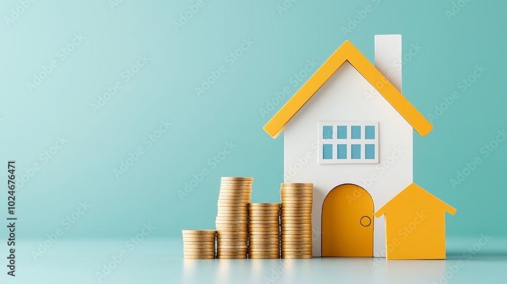Model house with coins representing real estate investment. Model house with coins representing real estate investment.