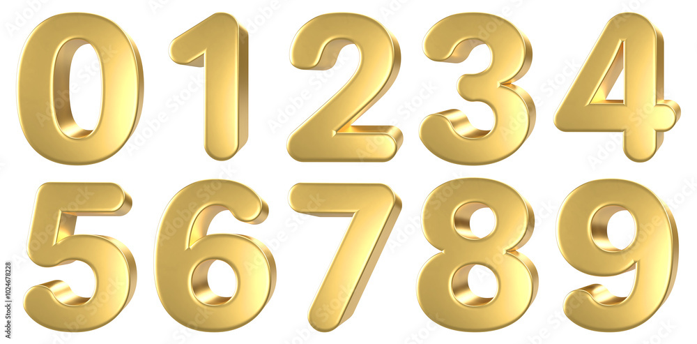 set of 3d golden numbers set of 3d golden numbers