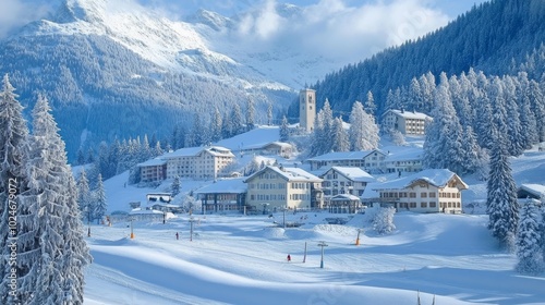 Davos ski resort in winter, Switzerland.