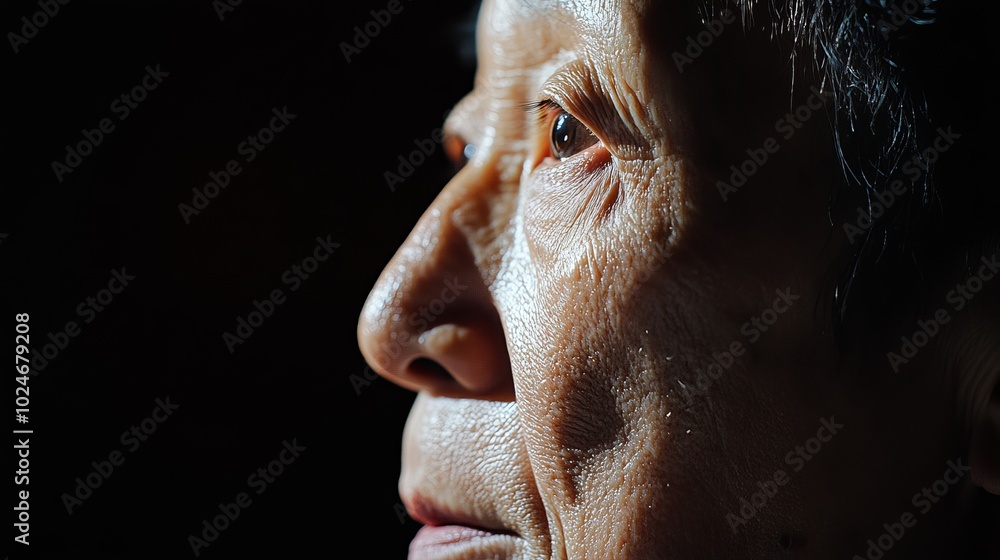 Close-Up Portrait of an Elderly Woman's Face Close-Up Portrait of an Elderly Woman's Face